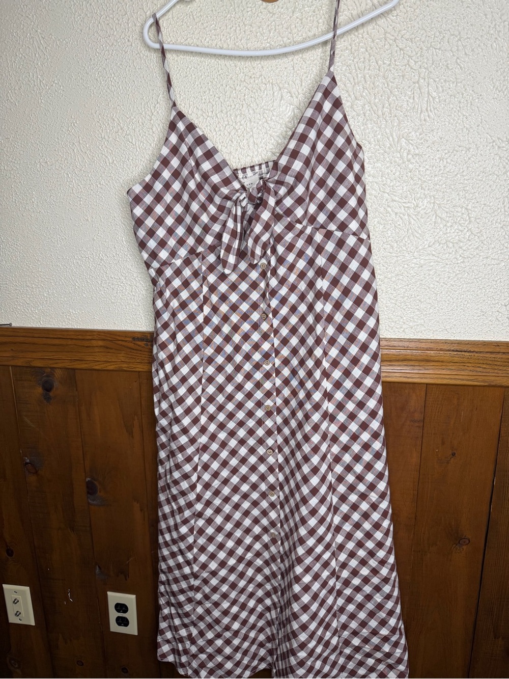 a new day Brown and White Gingham Slip Dress with Tie Front
